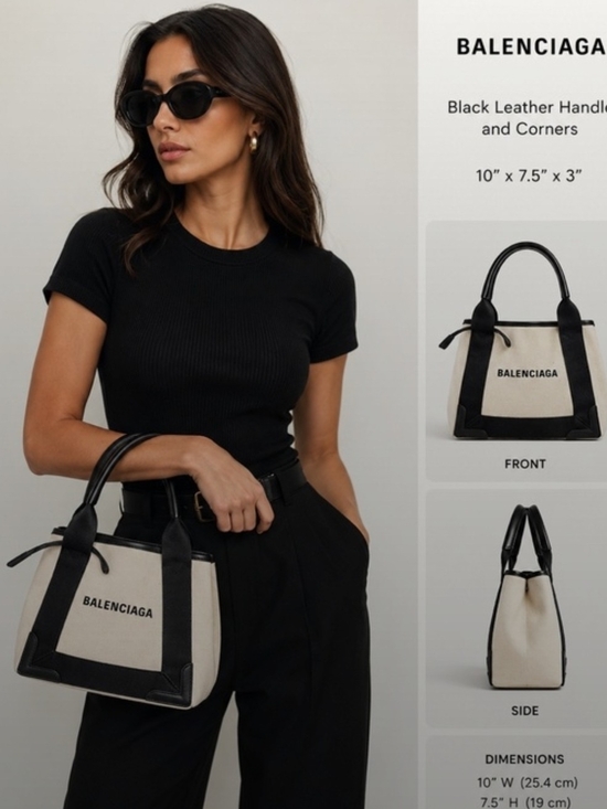 Balenciaga Handbags - Balenciaga Canvas Tote Bag in Cream and Black/ Beautiful